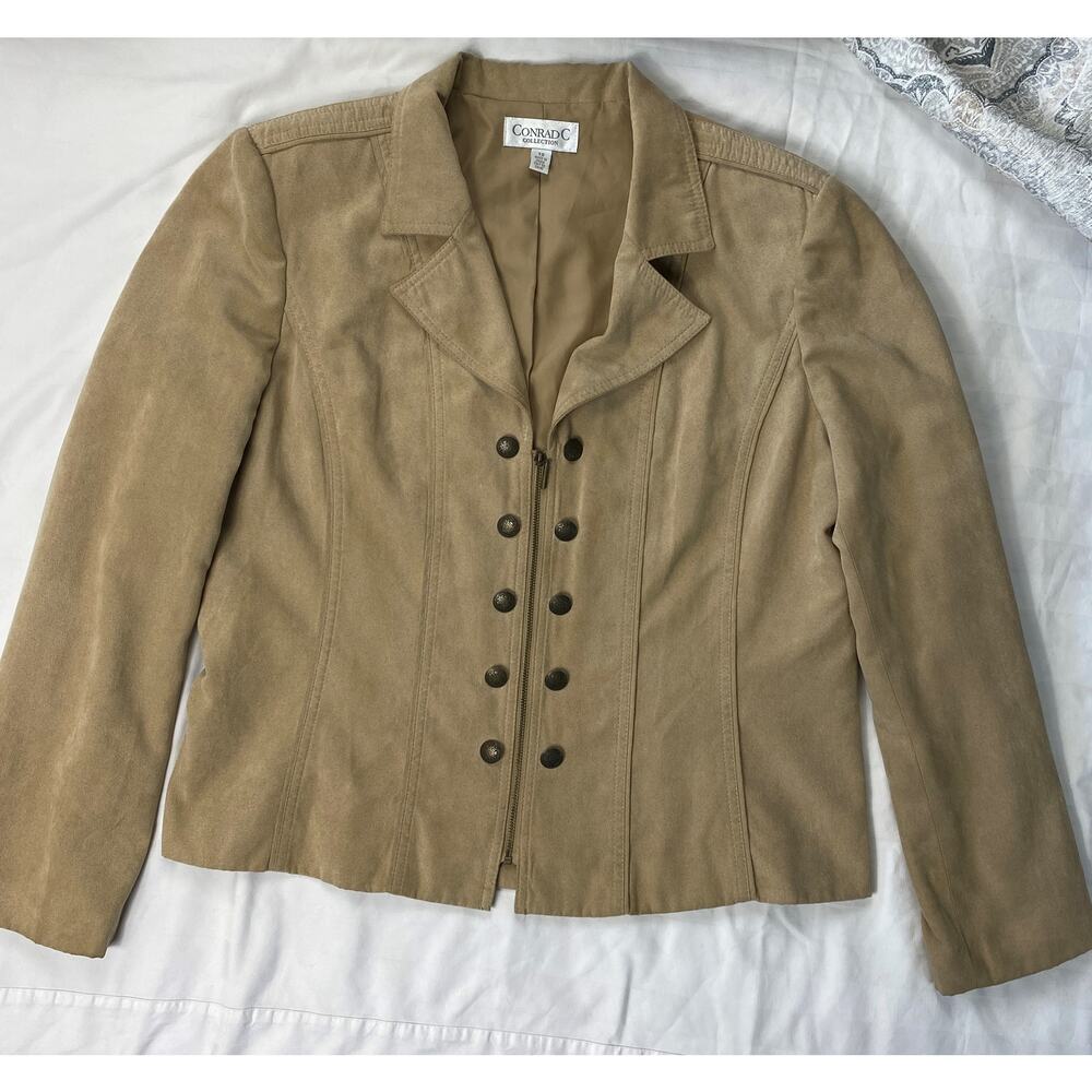 Conrad Women's Vintage Tan Faux Suede Metal Button Accent Zip Closure Size 12
